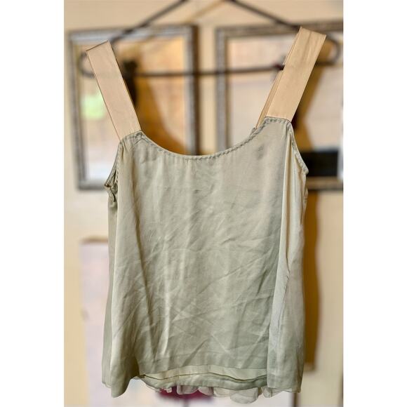 Alberta Ferretti AEFFE Sage Cream 100% Silk Pin Tuck Tank Blouse Top US 8 IT 44 - Picture 3 of 10